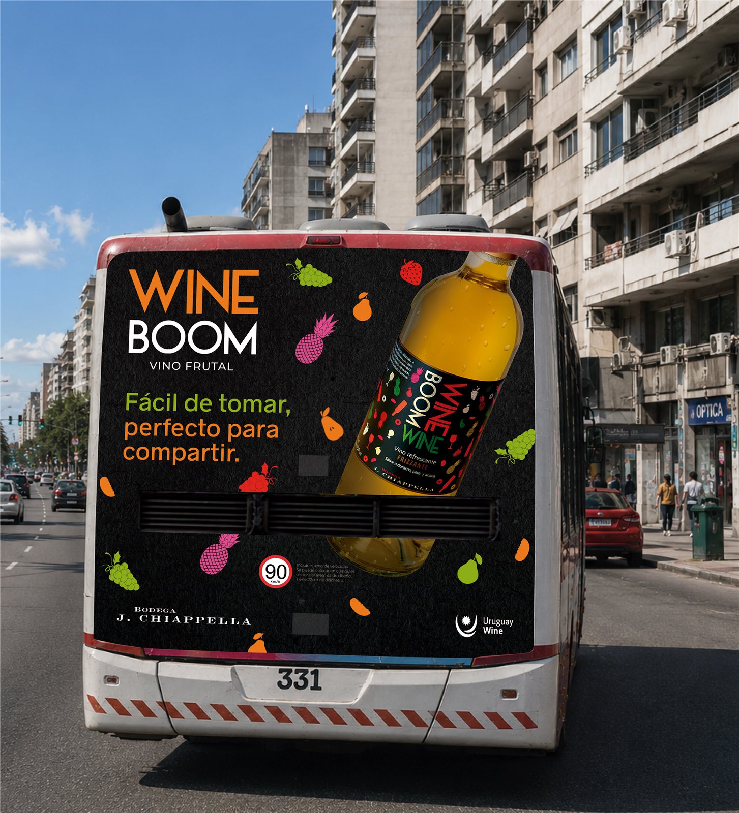 Wine Boom — pieza 1 aplicada en bus